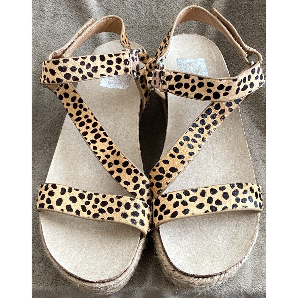 Dolce Vita ~ Leopard Spot Cow Hair Strappy Low Platform Sandals Shoes sz 8 NEW